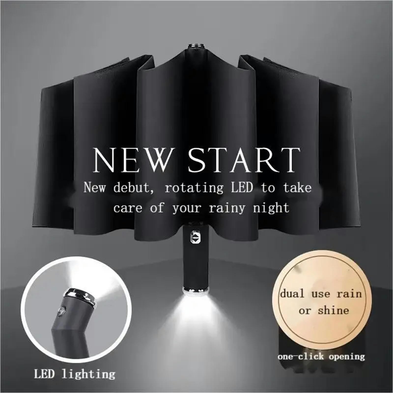 Regenschirm Regenschirm Mit Led Licht Drehbarer Griff Taschenlampe Regenschirm