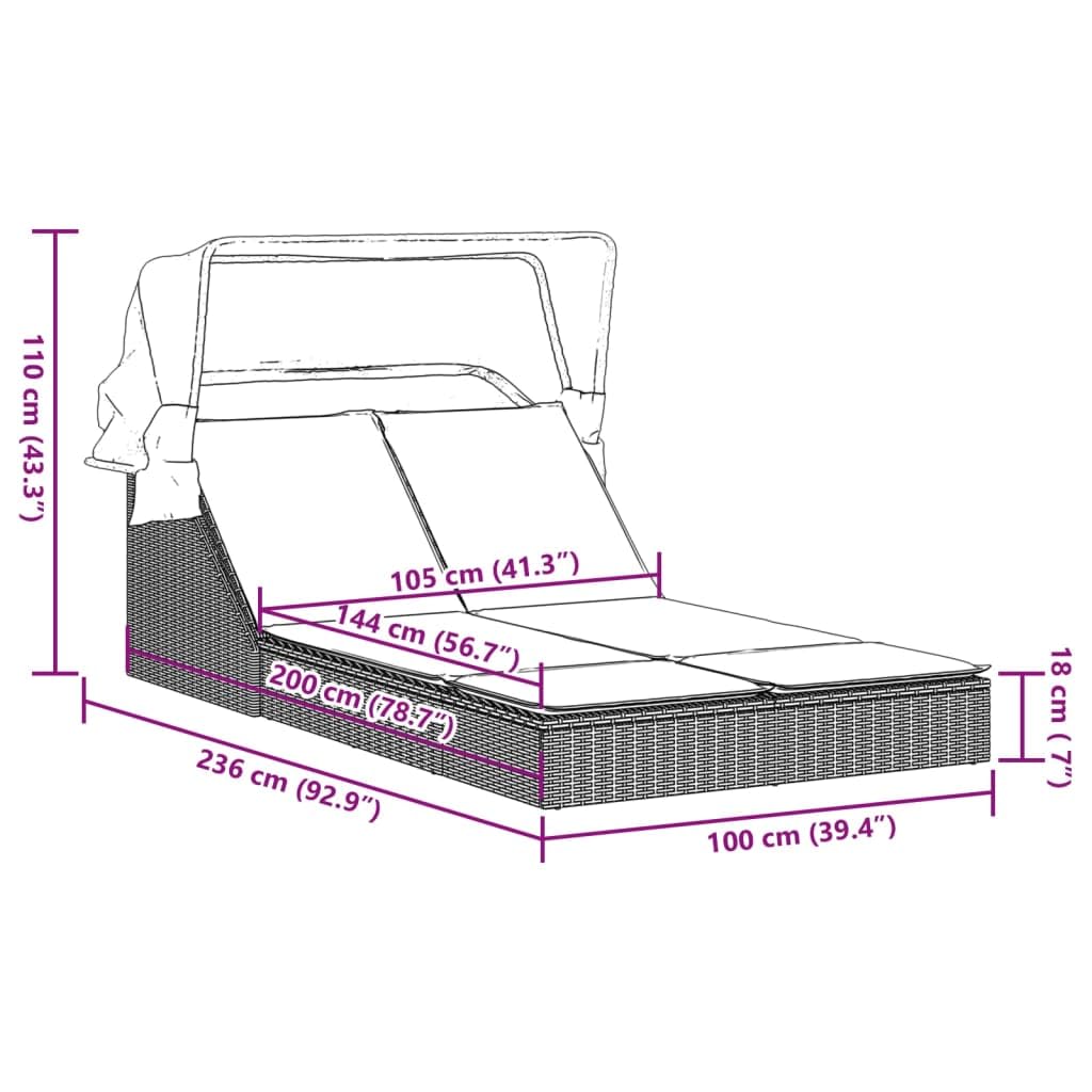 Homgoday Lit double auvent et coussins gris clair en polyrotin, décor de meubles, chaises longues, canapé-lit, lit de piscine, lit de jardin