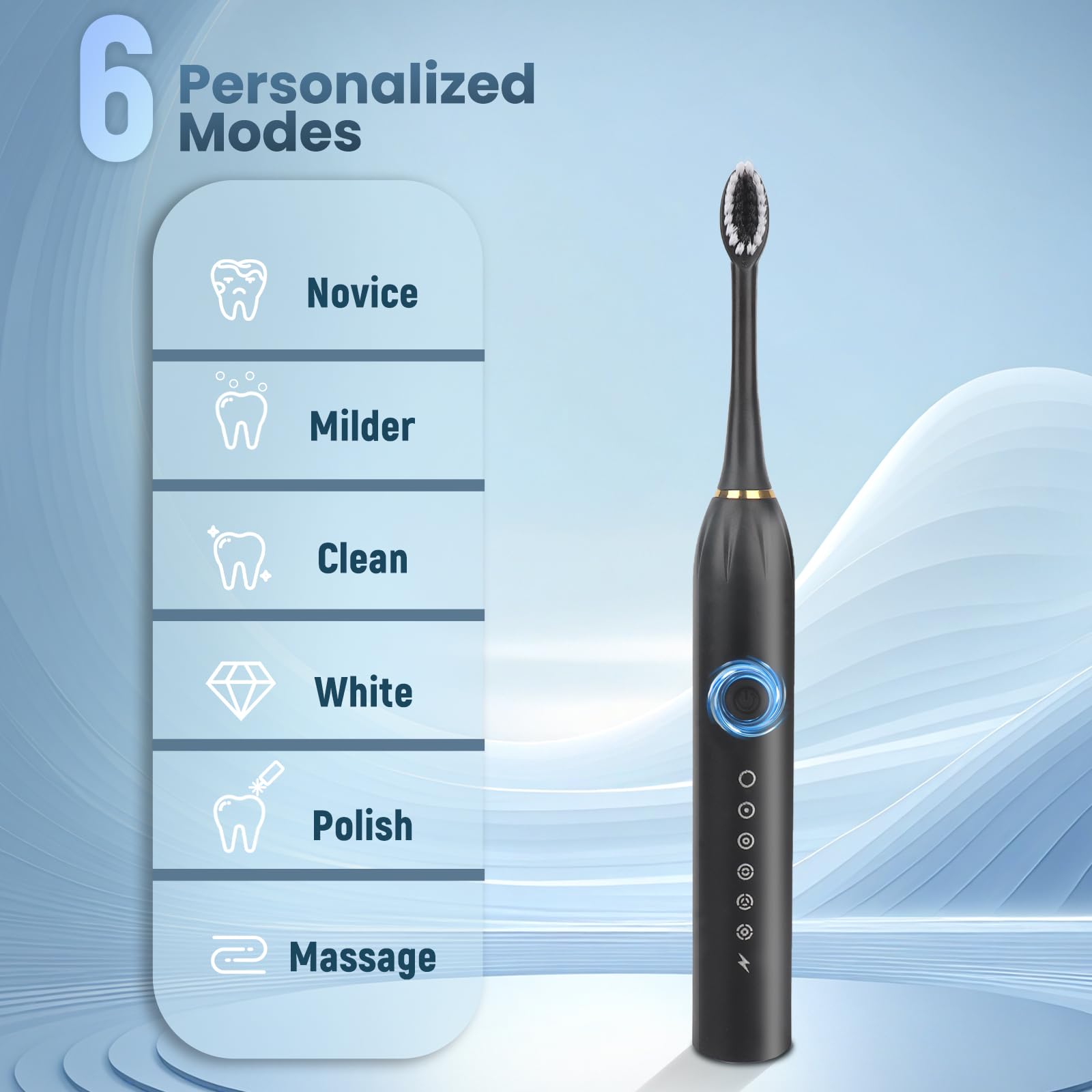 Confezione da 21 spazzolini elettrici per adulti ricaricabili Sonic Spazzolino da denti elettrico con 4 testine 6 modalità Funzione timer IPX7 Impermeabile 3 colori