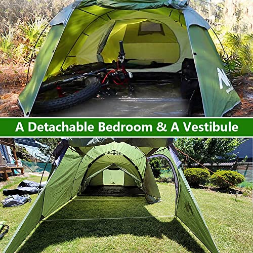 Camping Tents For 3-4 Person,Ayamaya Waterproof Motorcycle Tent 2 Room Design - Detachable Bedroom & Vestibule With Footprint, Easy Setup For Backpacking Bikepacking Survival Hiking Mountaineering #TOP1