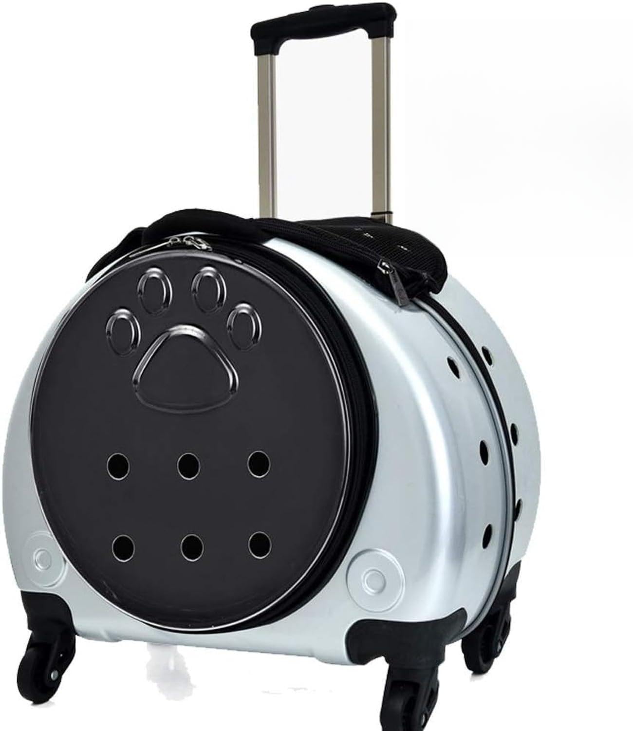 Transportín rodante con Ruedas para Mascotas, Mochila 2 en 1 para Perros y Gatos, Equipaje de Viaje con 4 Ruedas, Aprobado para vuelos, Uso Interior y Exterior, Silver
