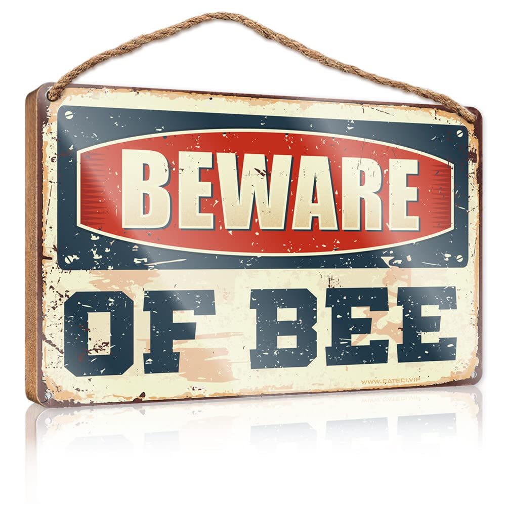 FRINTOXA Wooden Home Sign Beware Of Bee Wooden Sign(23X35CM)