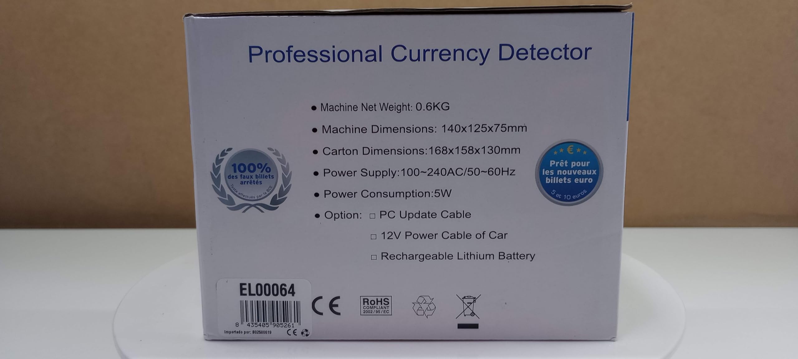 Rilevatore di banconote false (euro, dollaro, sterline) e SEK con batteria inclusa; attualizzabile, 100% testata dalla BCE; supporta le nuove banconote da 5€, Yatek SE-0350-DB.