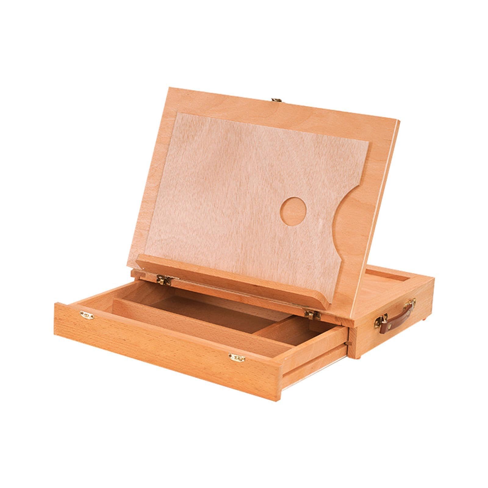 Tragbare Tischstaffelei aus Holz, Zeichenkasten, Organizer für Künstlerbedarf, Skizzenbox, Präsentationsständer, faltbar, Beige, M