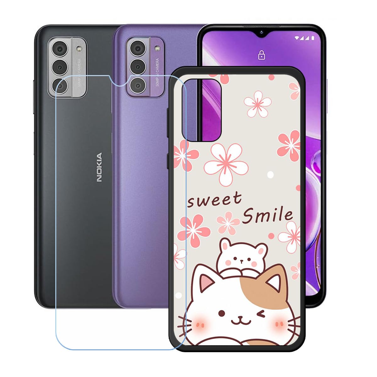 LCEHTOGYE Cover Per Nokia G42 (6,56") - Custodia Morbida In TPU Trasparente + Nero, Ultra Sottile, Antigraffio, Confezione Da 2 + Reggicavo - 2