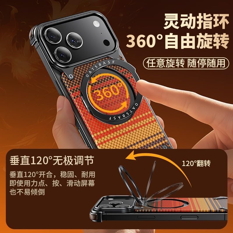 Coque iPhone 17 Pro Max orange légère anti-rayure texture carbone et métal