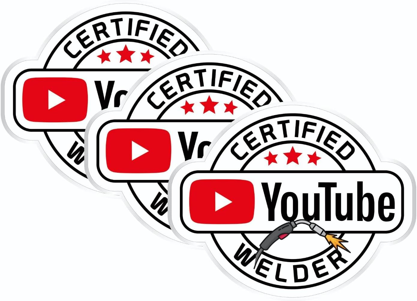 3 pcs Certified YouTube Worker - Funny Hard Hat Stickers, Tool Box Stickers - USA Union | 100% Vinyl (Electrician)