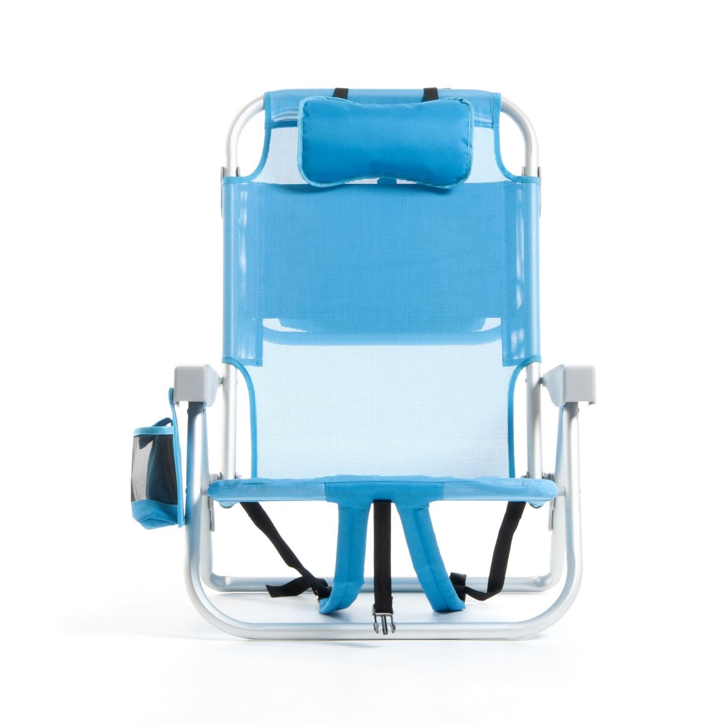 Sdraio spiaggina BALI, in alluminio, 8 posizioni reclinabili, braccioli, cuscino, tasche laterali, borsa frigo, spallacci zaino