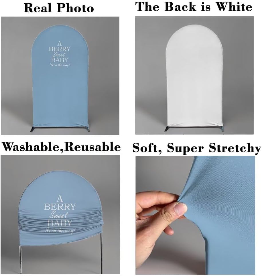 Blue Arched Backdrop Cover A Berry Sweet Baby is on The Way Theme Stretchy Arched Stand Covers for Girls Baby Shower Party Decorations (Only Cover No Stand!)