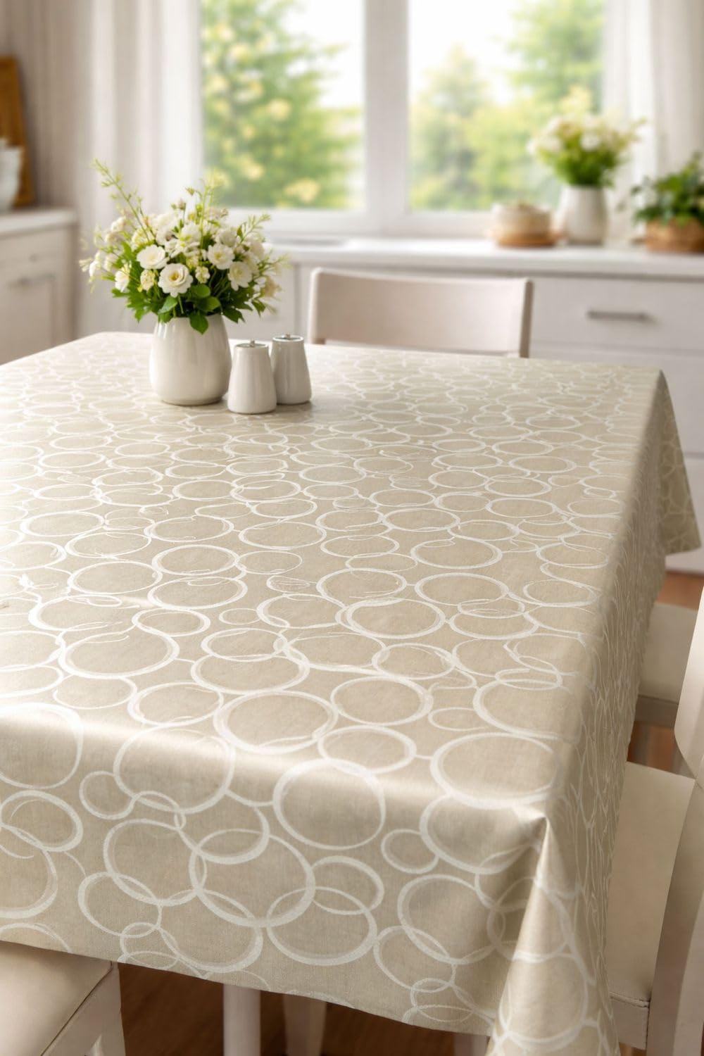 Nappe de table 140 x 420 cm - Cercles - Protection anti-taches - Damas de qualité supérieure