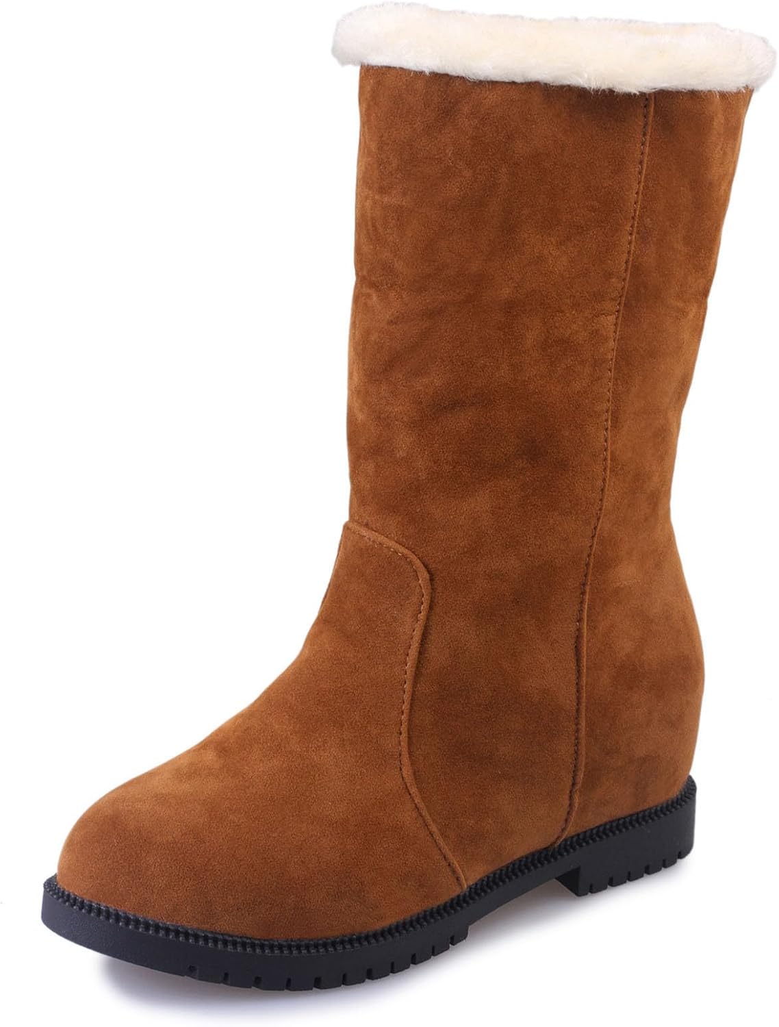 Teen Girls Chunky Platform Boots Suede Solid Color Boots Lug Sole Mid Calf Booties Winter Oversized Wide Snow Boots