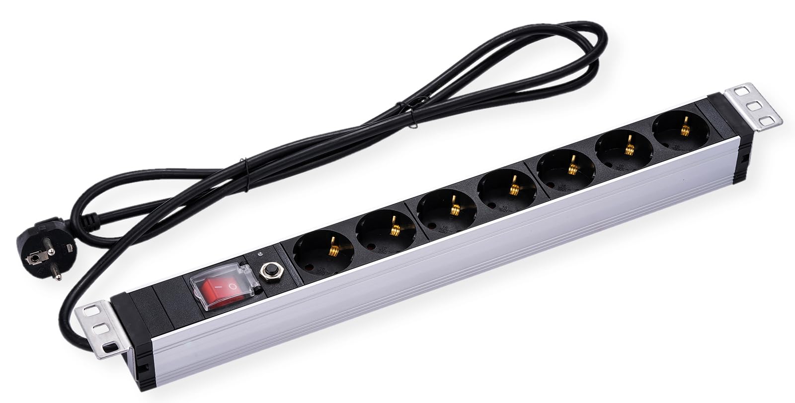 VALUE 19"-Steckdosenleiste 7fach, 1 HE + Schutzkontakt-Stecker (CEE 7/4), mit Überlastschutz, 1,8 m