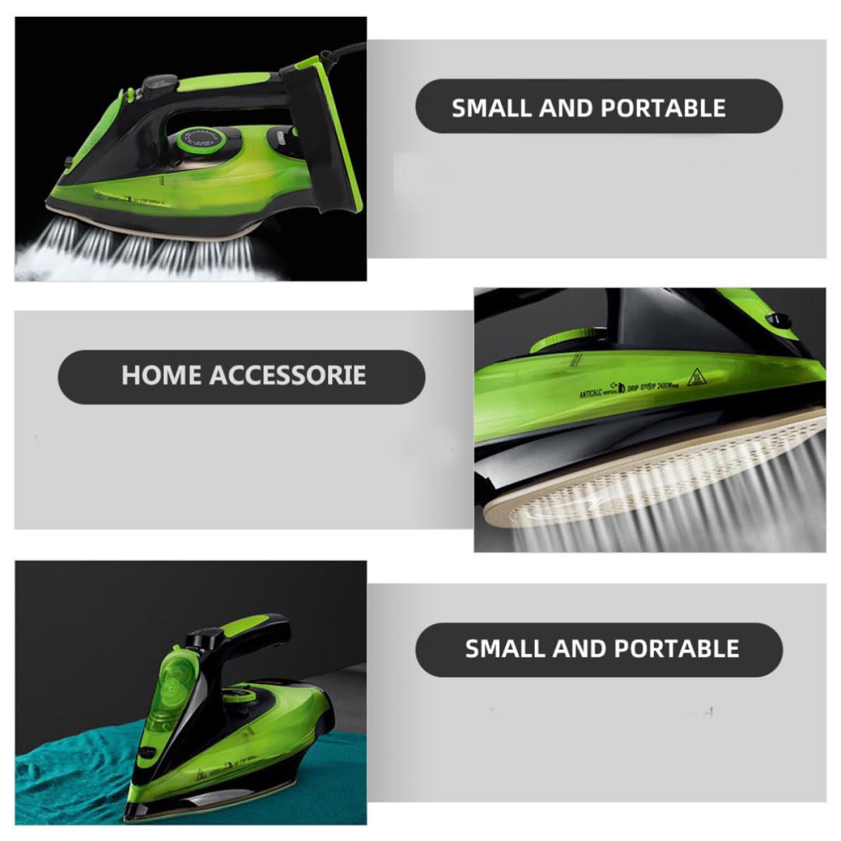 Plancha de Vapor Portátil de Mano para Ropa y Tejidos, Verde