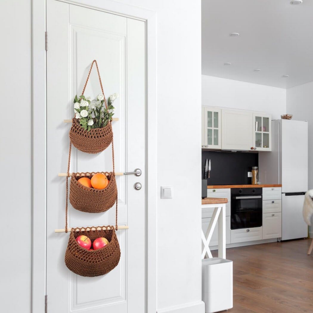Over The Door Woven Wall Hanging Organizer: 3-Tier Fruit Basket