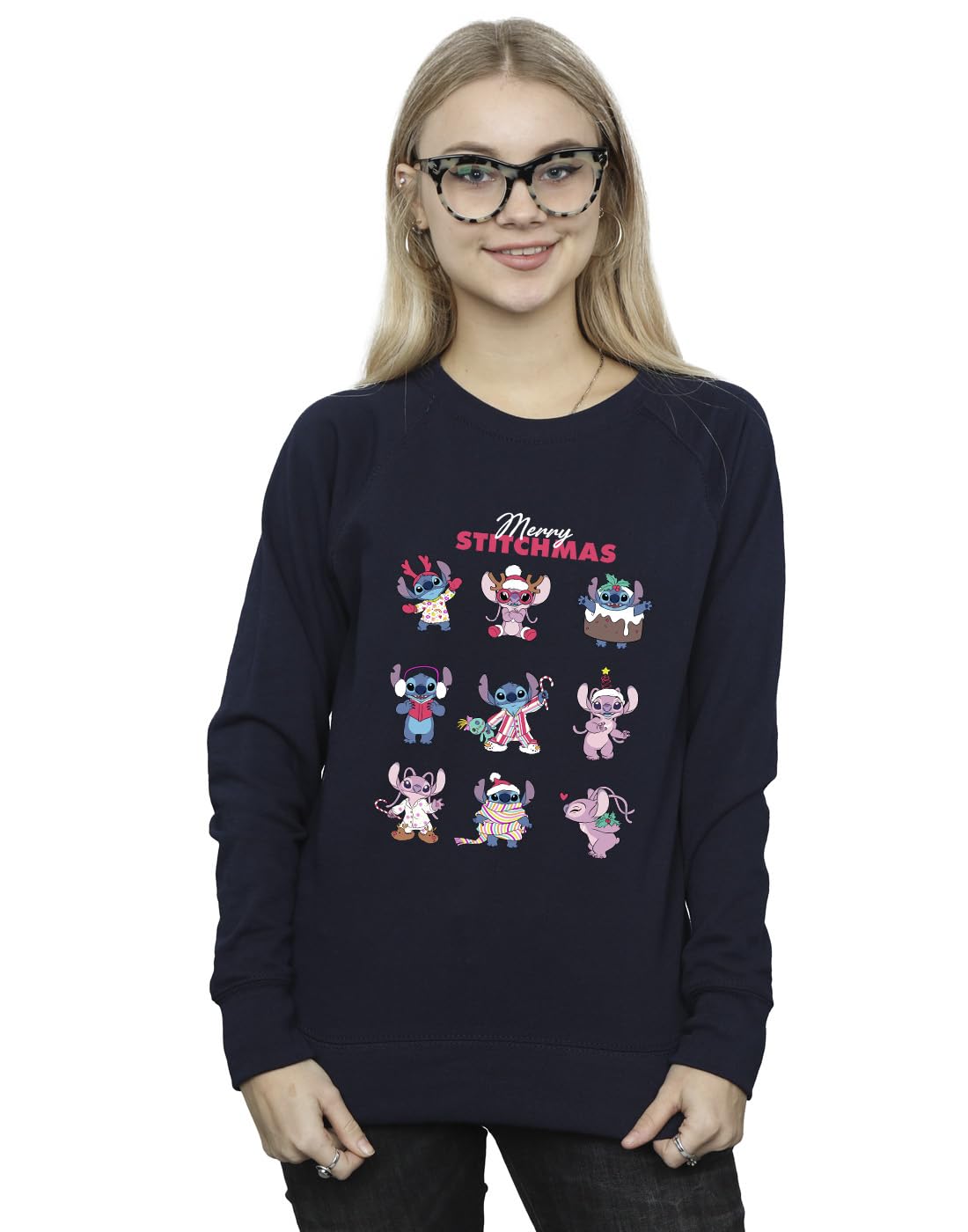 Absolute Cult Women's Navy Blue Disney Lilo & Stitch Merry Stitchmas Sweatshirt XXX-Large