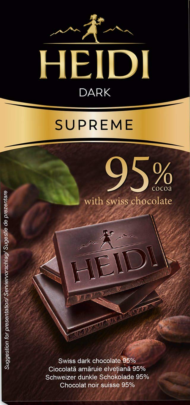 Heidi 95% Cocoa Dark Chocolate 50 grams | 100% Veg | Vegan | Imported | Switzerland