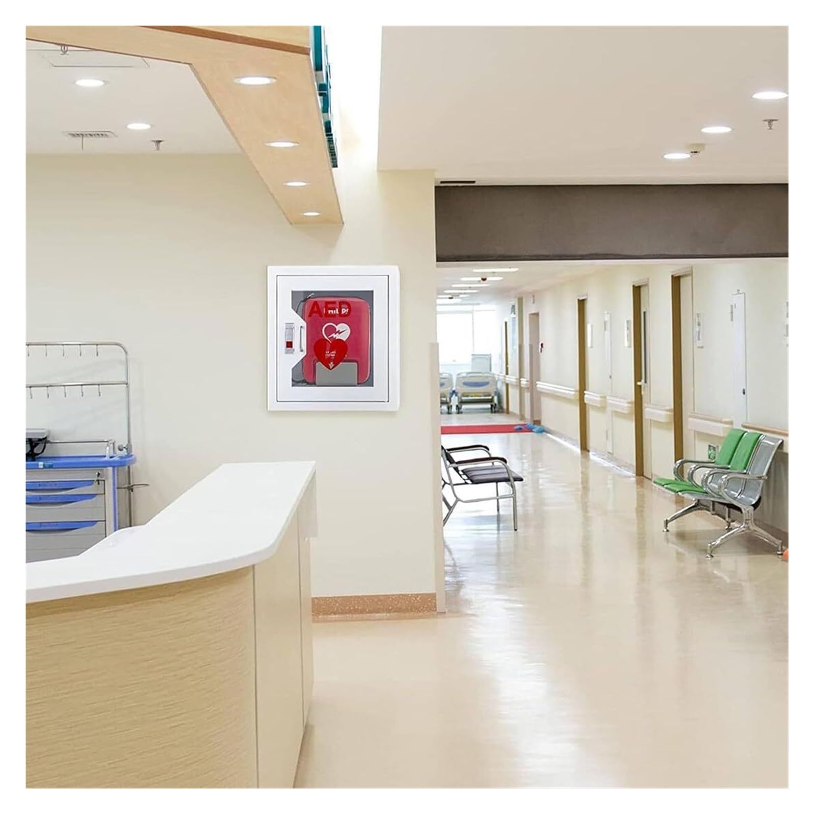 AED Wandschrank mit optisch-akustischem Alarmsystem - Robuste Stahlkonstruktion mit Sichtfenster für Haushalte, Büros & öffentliche Bereiche