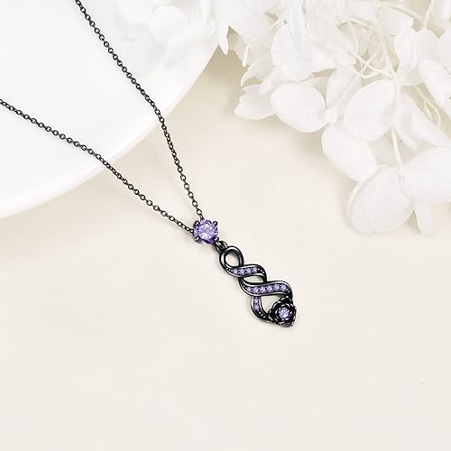 Miniatura 3 de URONE Collar de rosa negra de plata de ley con colgante de infinito de rosa, regalo de joyería para el día de San Valentín para mujer