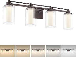 HWH Bathroom Light Fixtures 4 Lights, Clear Glass, 5CCT, 5HLT63B-4W-LED ORB