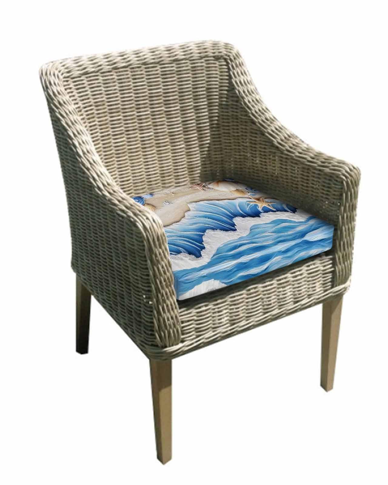 2 Pack Coastal Beach Waterproof Cushion Covers with Ties, Outdoor Patio Chaise Lounge Chair Seat Cushion Slip Covers Replacement(Only Cover) Blue Ocean Starfish Shell Seashore Sand 20