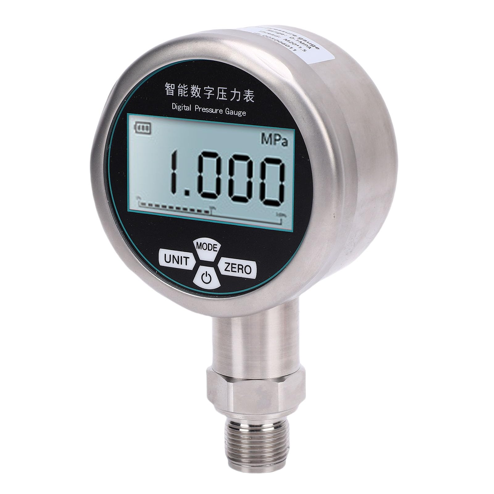 Misuratore di Pressione Digitale 0-1MPa Display a 5 Cifre Filettatura M20x1,5, Tester di Pressione per Olio Idraulico, Acqua, Gas in Acciaio Inossidabile con Ampio Quadrante da 80 Mm e Letture