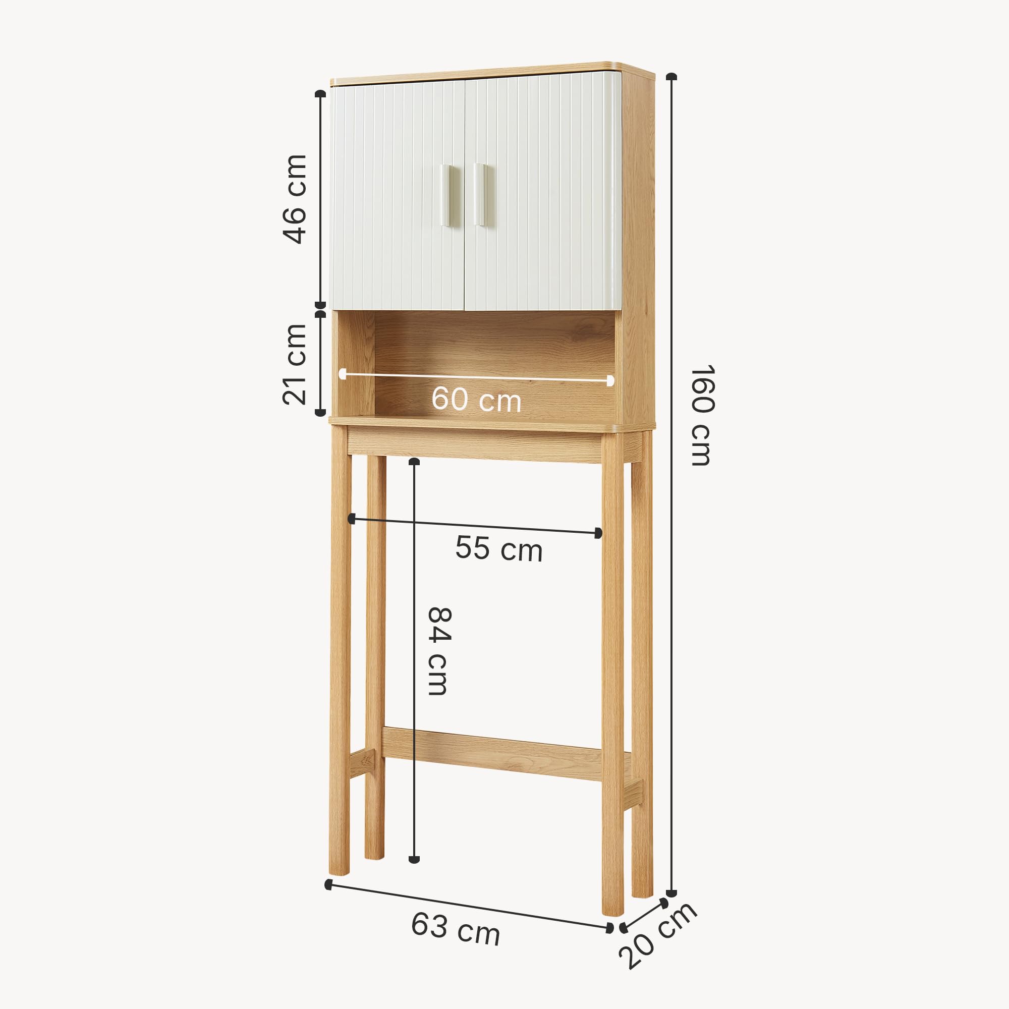 [en.casa] Armadietto sopra Gabinetto Sovrastruttura WC Mobile Bagno sopra WC con Ante e Scomparto Aperto 160x63x20 cm Effetto Rovere/Legno di Pino/Color Avena