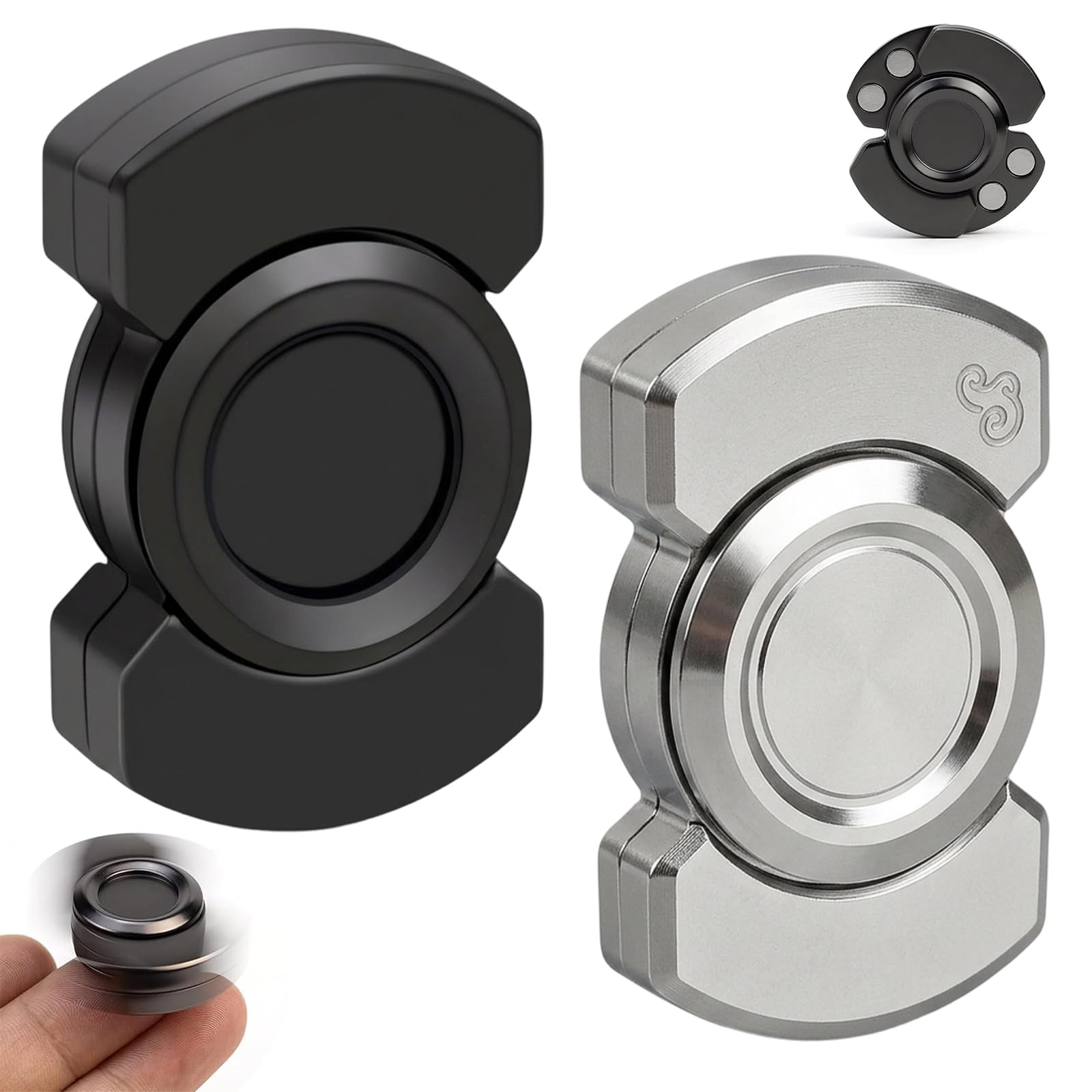3-in-1 Fidget Toys, Metal Silent Stress Toys, High-Speed Rotation Fidgets for Adults, Party Bag Fillers, Ultimate Stress Relief and Focus Companion (Black Silver)