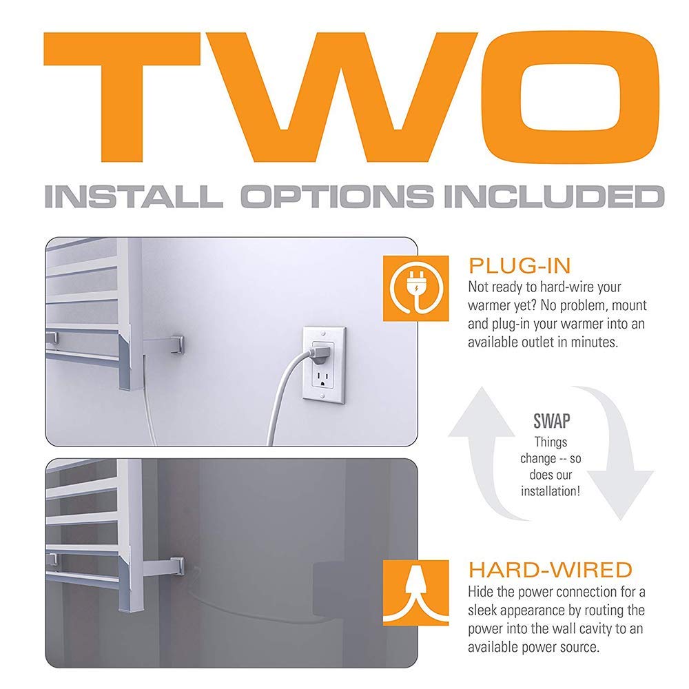 Toallero eléctrico, Calentador de Toallas, radiador para baño, Acero Inoxidable 304, con Opciones de cableado y enchufable, Dorado Cepillado, enchufable.