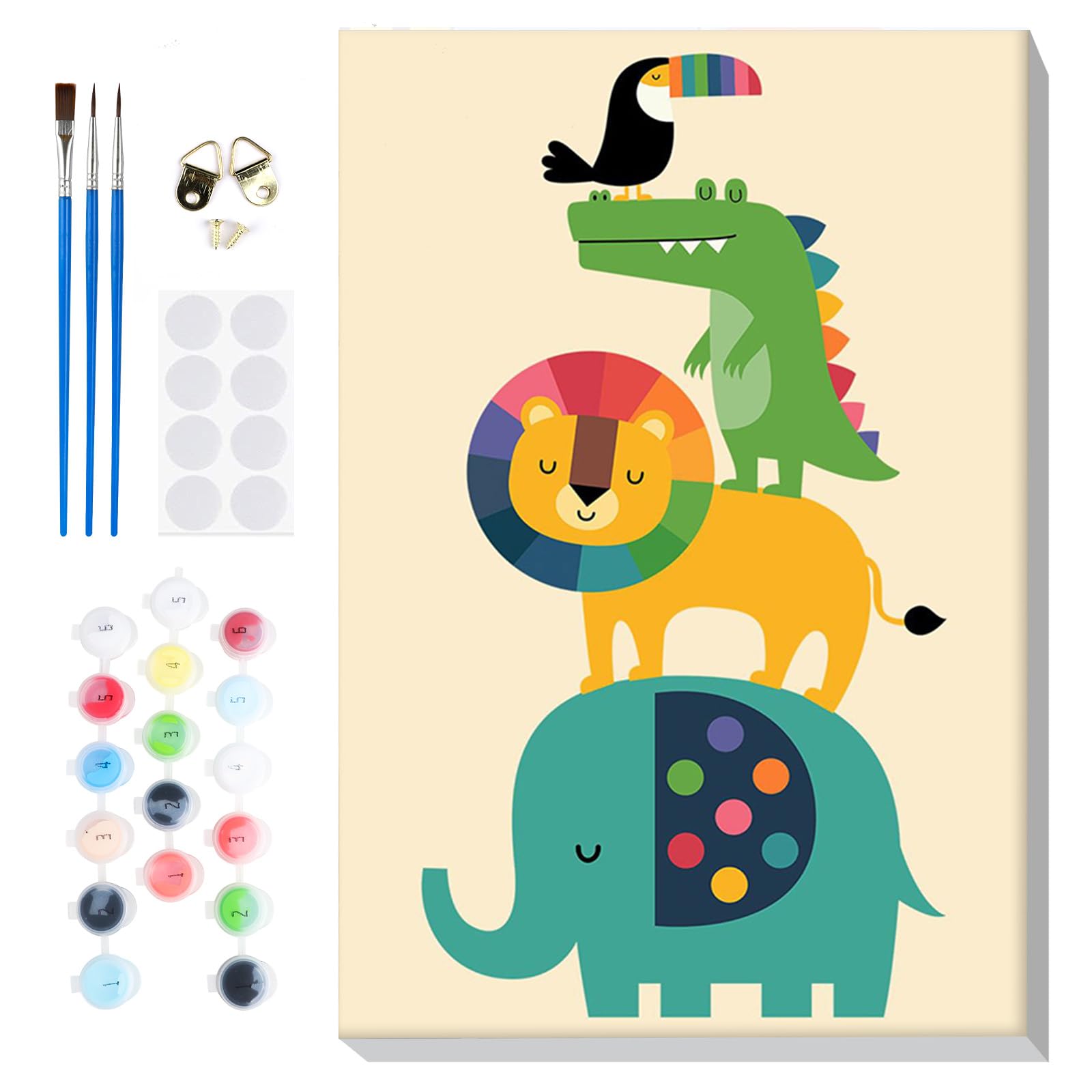 Lxmsja Dinosaur Paint by Numbers for Children with Frame, Elephant Painting by Numbers Lion for Kids on Canvas, DIY Acrylic Oil Painting Kit Art and Crafts Gifts for Home Wall Decor, 8x12in