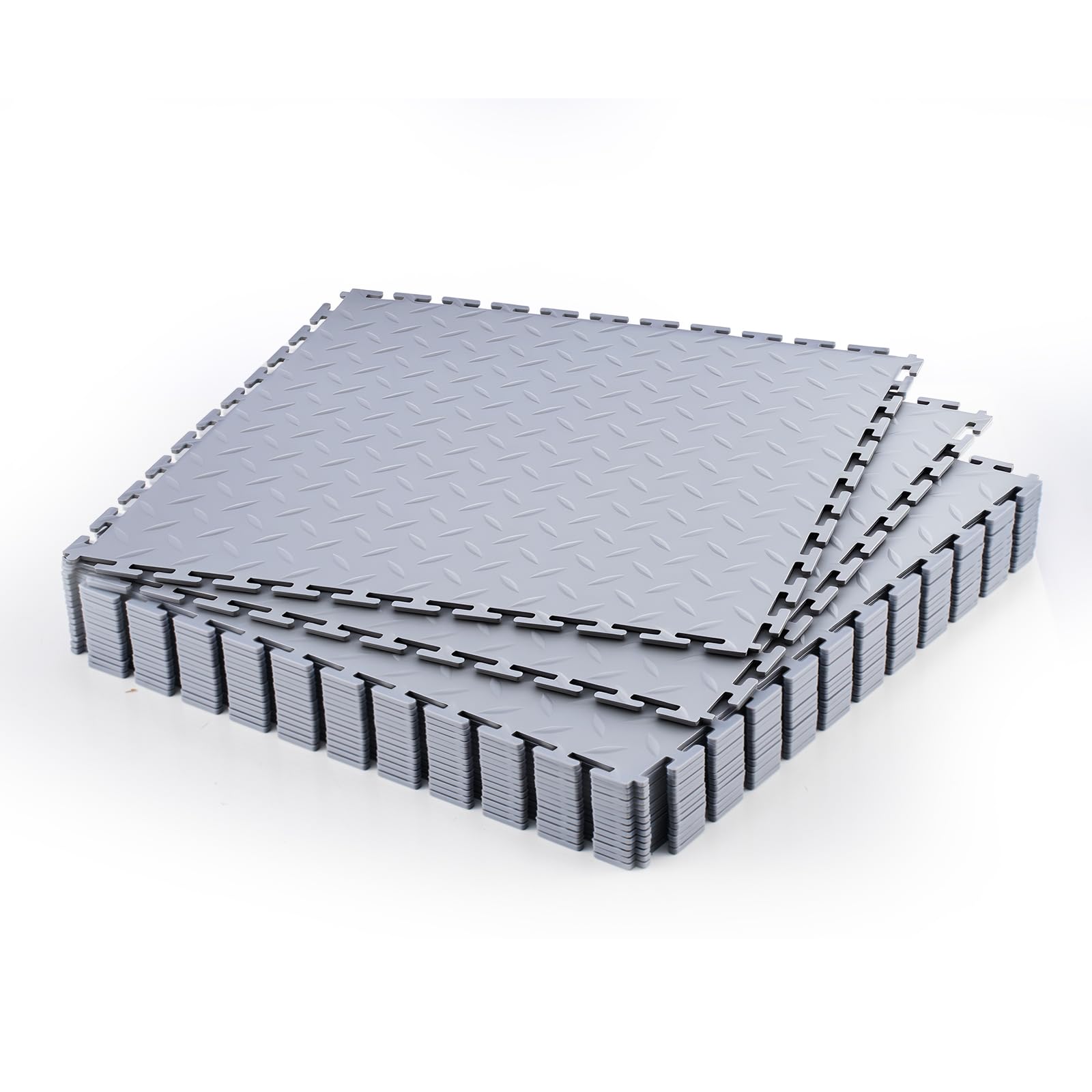 VEVOR Suelo de PVC Antideslizante para Garaje, Paquete de 16 Unidades de 513 x 513 x 5 mm, Instalación por Clic, con Patrón de Diamante para Taller, Almacén, Cuarto de Herramientas, Gris Claro