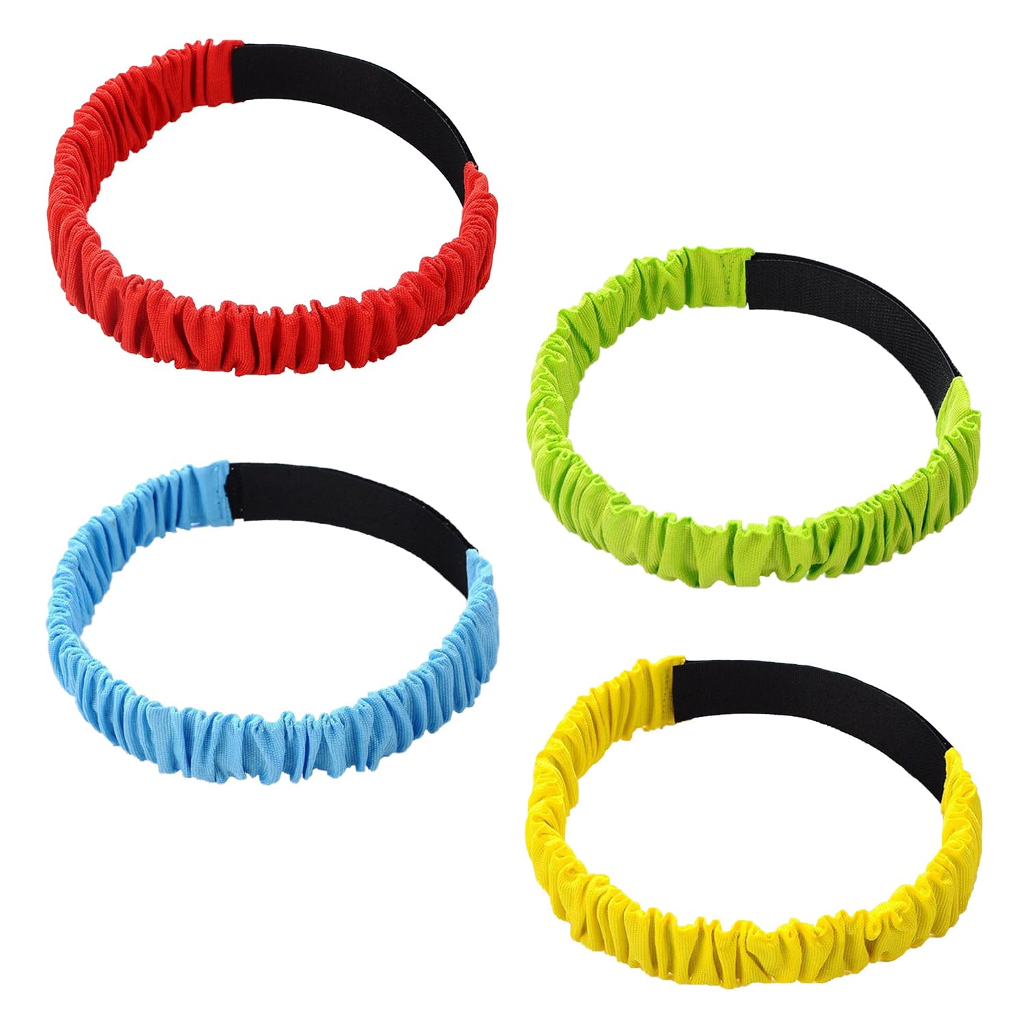 SYEYCW 4 Pcs 3 Legged Race Bands, Three Legged Race Bands for Adults, Colorful Elastic Tie Rope with Magic Adhesives, for Carnival Relay Game, Field Day, Outdoor Team, Red, Yellow, Blue, Green