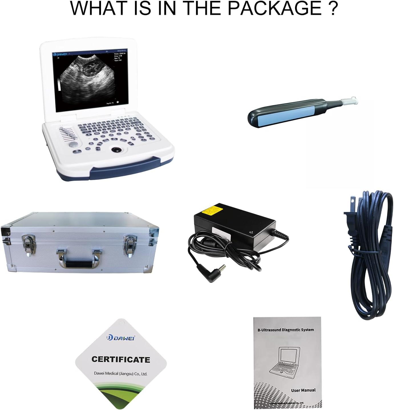 DAWEI Veterinary Animal use MU10 Portable Ultrasound Scanner with 7.5 MHz Rectal Probe for Cattle, Horse, Camel, Equine, Goat, Cow and Sheep