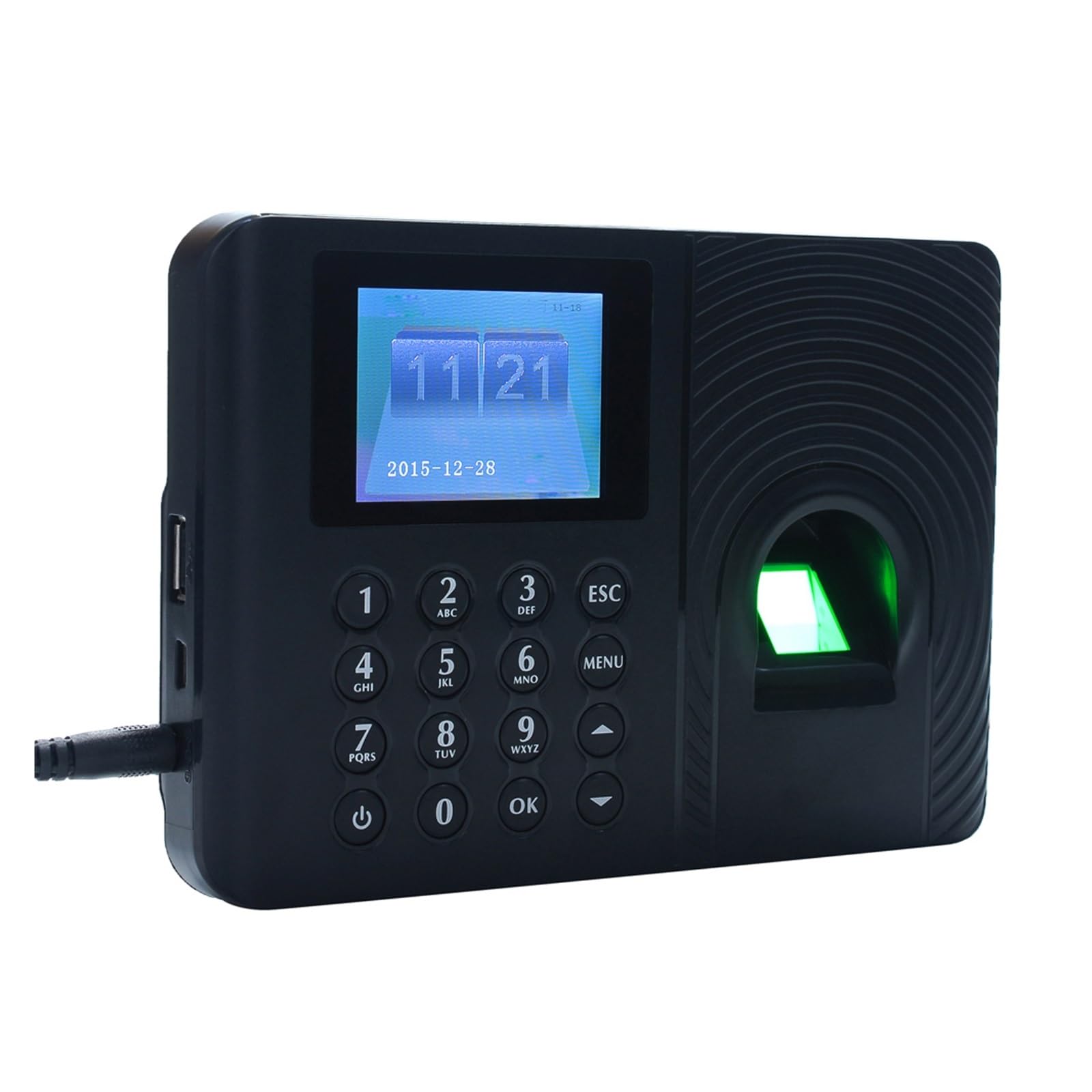 reloj de tiempo, Máquina con contraseña biométrica inteligente for registrar la asistencia de los empleados, grabadora de registro de entrada, pantalla LCD TFT de 2,4 pulgadas, CC de 5V para pequeñas