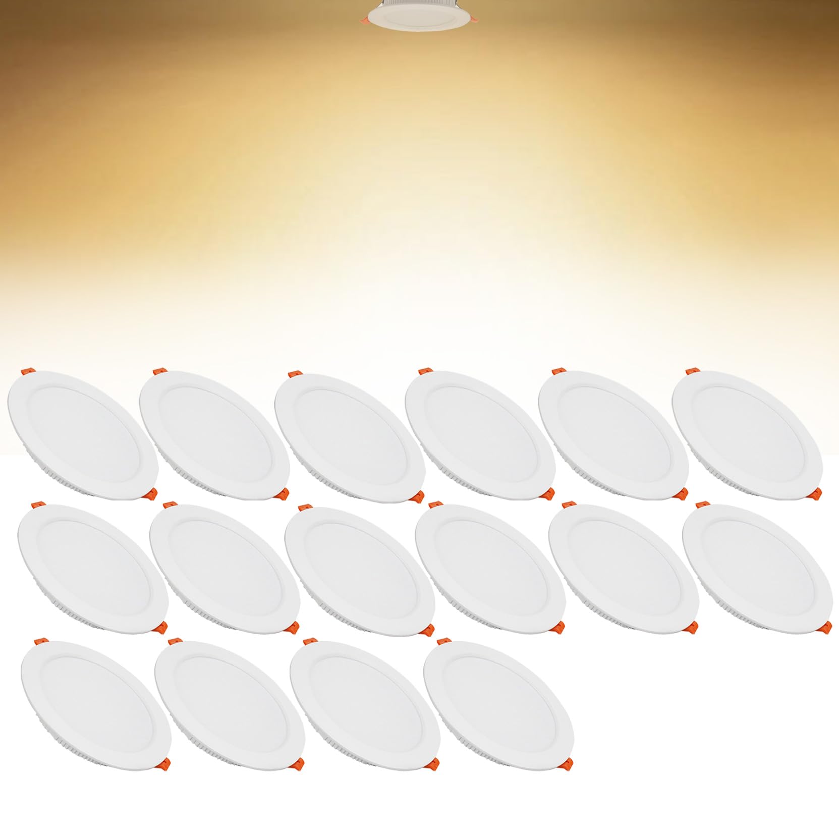 21W LED Recessed Ceiling Spotlights, 3000K Warm White Ultra Slim Panel Light, Cut Φ160-170mm, AC110-240V Round Downlights for Living Room Office, 16 Pack