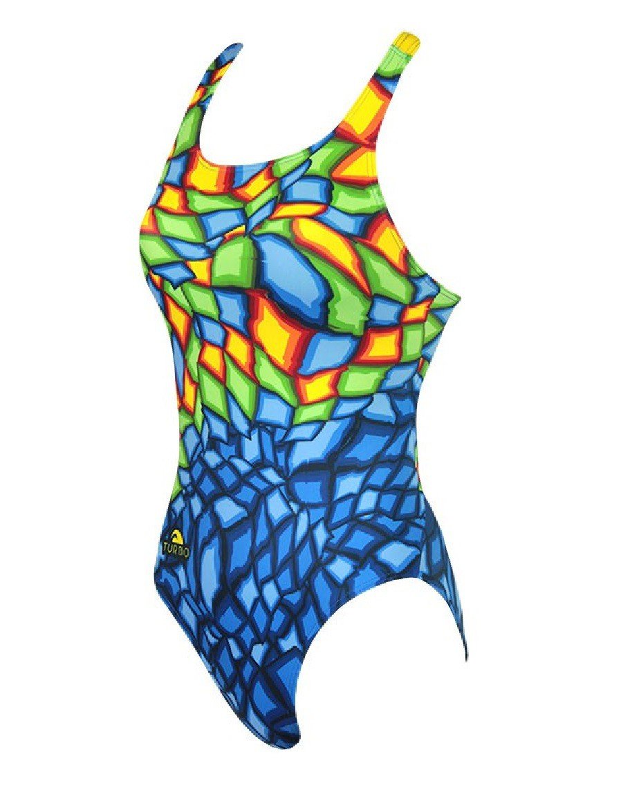 TurboTronic Bañador Mujer Turbo CRYSTAL AZUL Profesional Señora, Traje de Baño de Natacion Entrenamiento Competicion, Tira Ancha doble capa