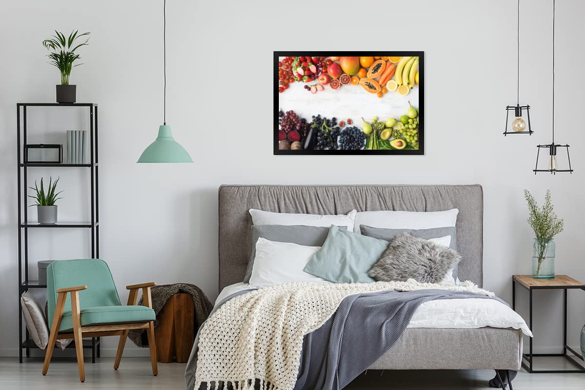 MuchoWow Poster Bilder Wanddeko Deko Wohnzimmer 120x80 cm Obst - Regenbogen - Erdbeere - Weintrauben - Papaya