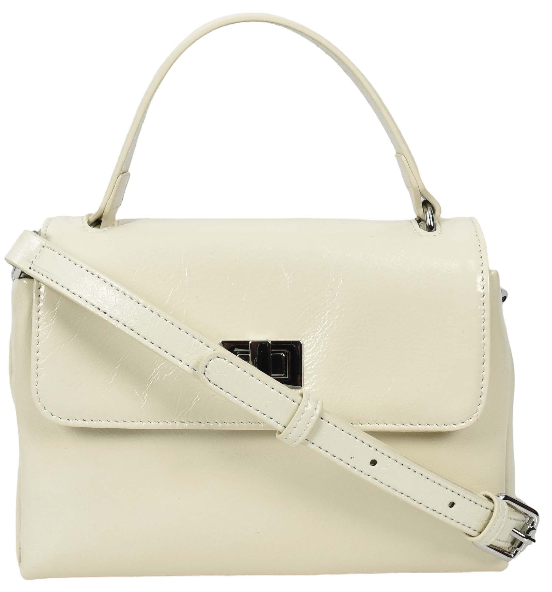 A1 FASHION GOODS Damska mała torebka z prawdziwej skóry, błyszcząca, casualowa torba crossbody z zamkiem obrotowym Oisin