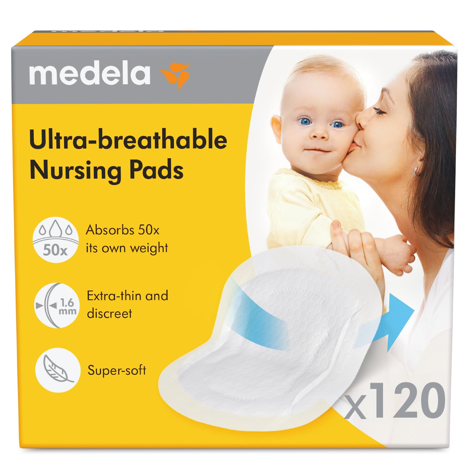 Medela Ultra-Breathable Nursing Pads, Highly Absorbent, Discreet Design for Comfortable Wear, Pack of 120, Amazon Exclusive