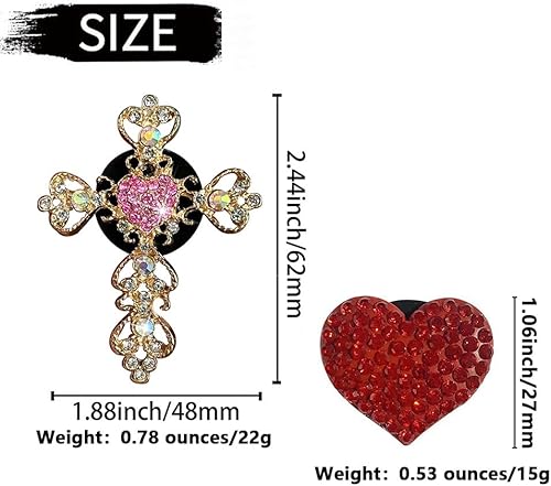 Miniatura 2 de Paquete de 2 clips de ventilación para automóvil, accesorios brillantes para la ventilación del automóvil, con cruz de cristal y corazón, clip de