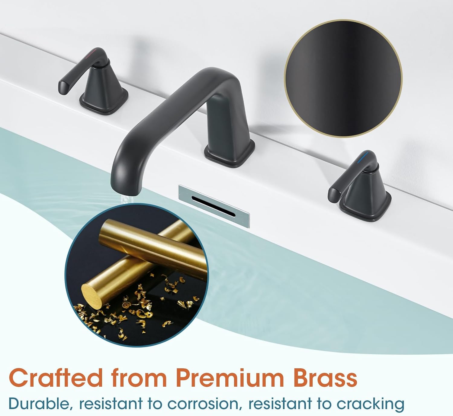 Bathtub Faucet Set 3 Hole, Matte Black Roman Bathtub Faucet, High Flow Deck Mount Tub Faucet, Widespread Garden Tub Faucet 2-Handle with Hot & Cold Supply Lines