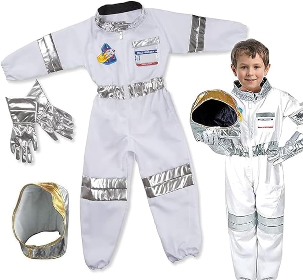 AMERTEER Children's Astronaut Space Costume For Kid Boys And Girls | Space Pretend Dress Up Role Play Set Cosplay | Kids Cosplay Sets With Helmet And Gloves | 4 Pcs Set Ideal For Kids Ages 4โ7 Years
