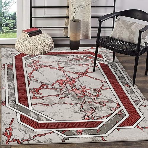 Amazon.com: GLORY RUGS Area Rug Modern 8x10 Red Grey White Black Marble ...
