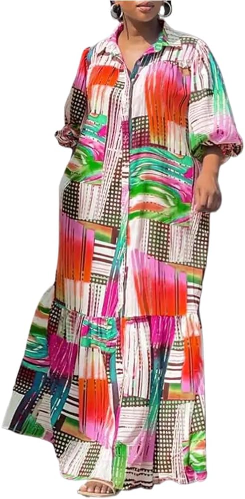 LIXINGHEITANG Women Elegant Shirt Dress Evening Party Bohemian Casual Loose Robe Femme Oversized