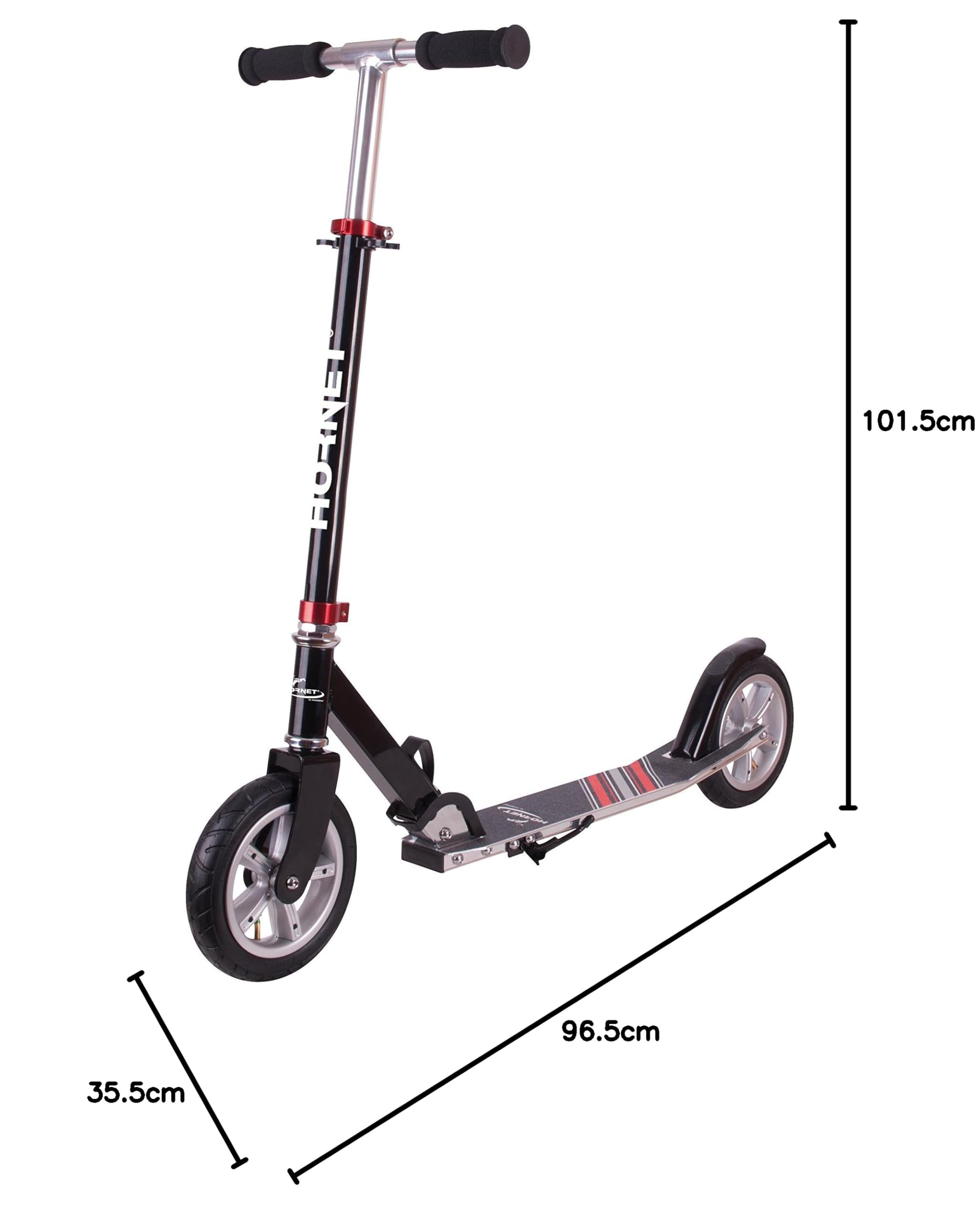 Hudora Hornet Scooter Roller Air 200, schwarz/rot | Luftreifen Big Wheel | Tret-Roller luftbereift | Kick-Scooter | 14533