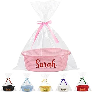 Personalized Woven Empty Gifts Baskets for Girl Women, Custom Embroidere...