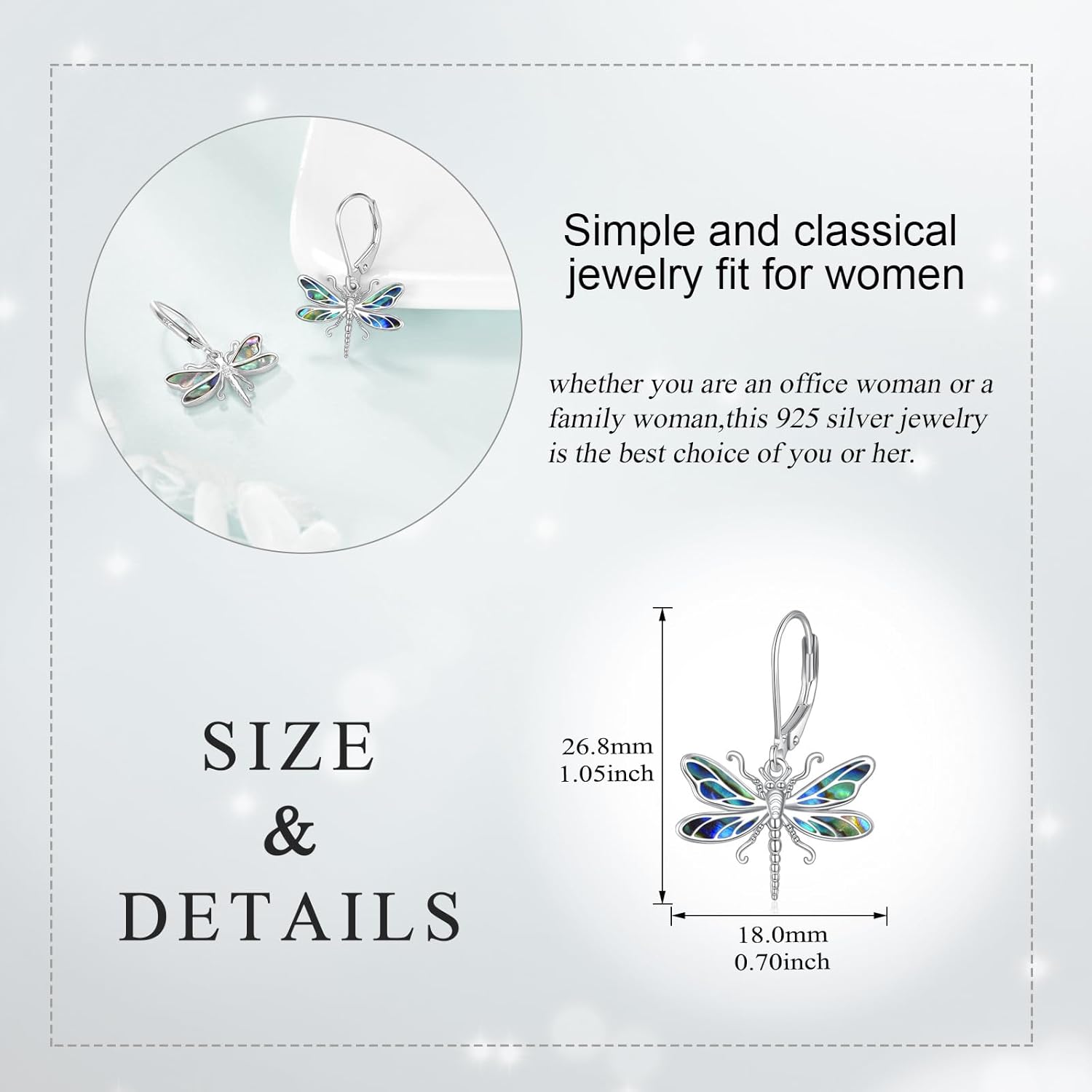 Dragonfly Earrings for Women Sterling Silver Abalone Dangle Earrings Jewelry Gifts for Women - Image 4