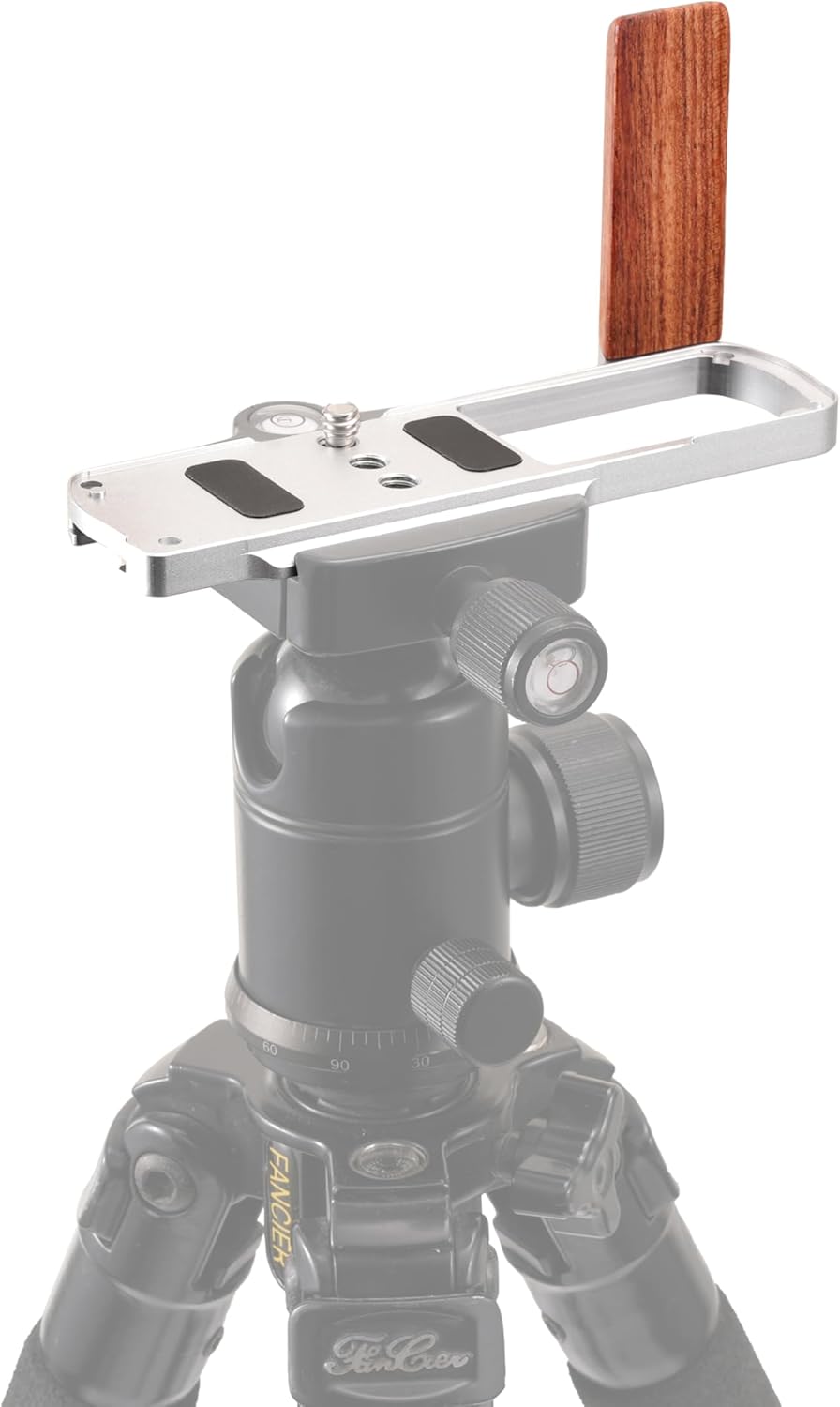 FocusFoto L-Shaped Wooden Handle Grip Quick Release Plate for Panasonic Lumix S9 Camera - Retro-Styled Handgrip, Arca Swiss Compatible Tripod Mount, Aluminum Alloy Baseplate (Silver) - Image 6