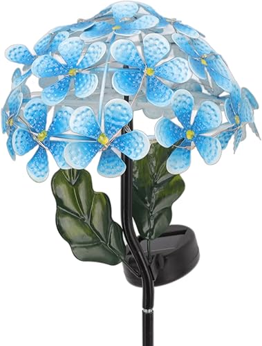 Vista 9 de Topyond Luces solares de jardín, estaca decorativa de hortensias para jardín, 26 luces LED de hierro para exteriores, bonita decoración de metal