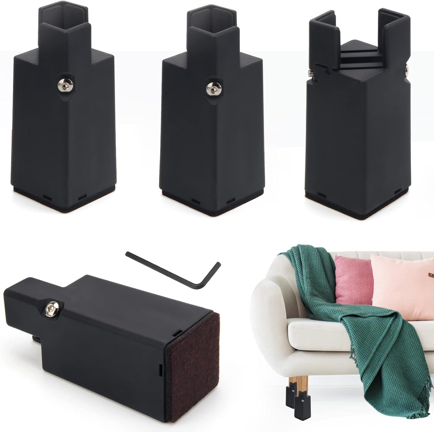 Windspeed 4 Pcs Adjustable Furniture Risers 4 Inch, Square