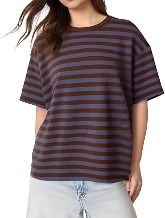 Women Vintage Striped Grunge Top Short Sleeve Oversized T-Shirt Goth Emo Tee Shirt Y2K Aesthetic Harajuku Clothes